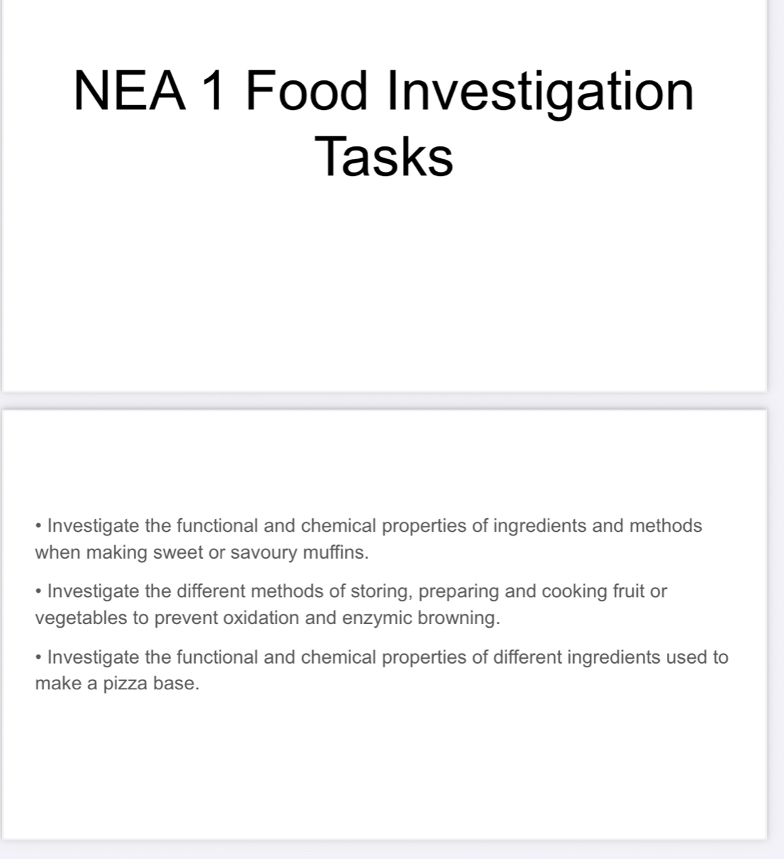Solved: NEA 1 Food Investigation Tasks Investigate the functional and ...