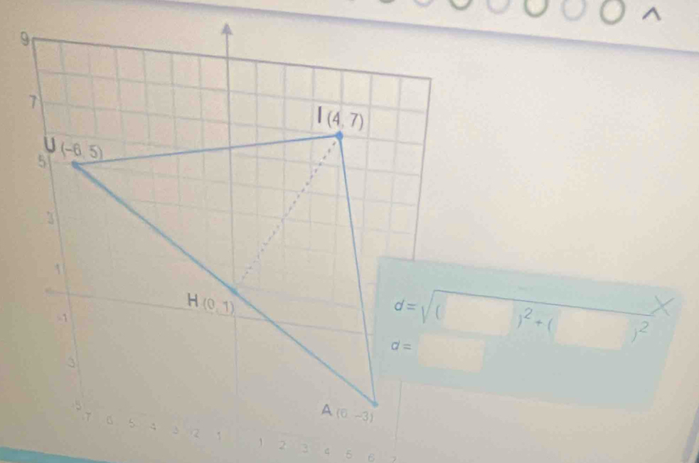 d=sqrt((□ )^2)+(□ )^2