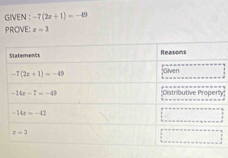 GIVEN ： -7(2x+1)=-49
PROVE: x=3
y
B
i