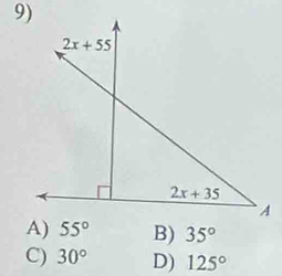 B) 35°
C) 30° D) 125°