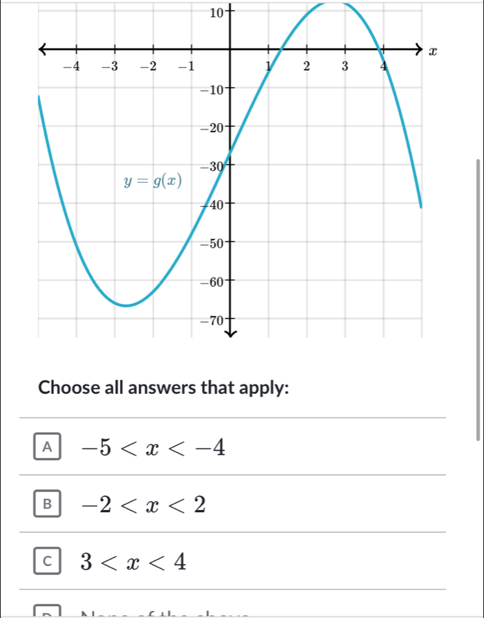 Choose all answers that apply:
A -5
B -2
C 3