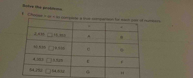 Solve the problems. 
1 Choose > ombers.