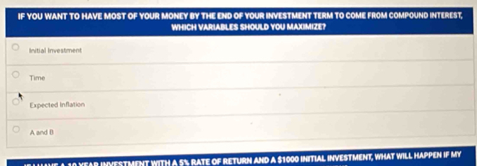 10 YEAR INVESTMENT WITH A 5% RATE OF RETURN AND A $1000 INITIAL INVEST