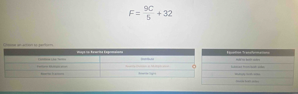 F= 9C/5 +32
Choose an action to perform.