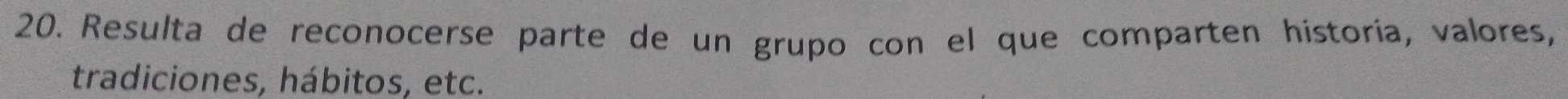 Resulta de reconocerse parte de un grupo con el que comparten historía, valores, 
tradiciones, hábitos, etc.
