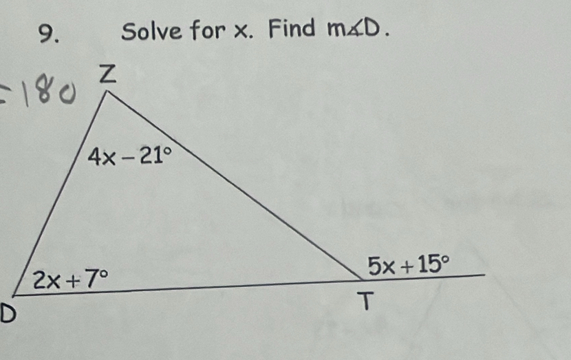 Solve for x. Find m∠ D.