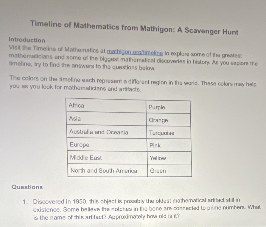 Solved: Timeline of Mathematics from Mathigon: A Scavenger Hunt ...