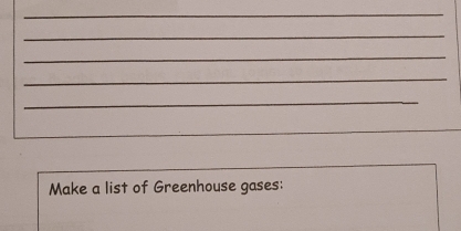 Make a list of Greenhouse gases: