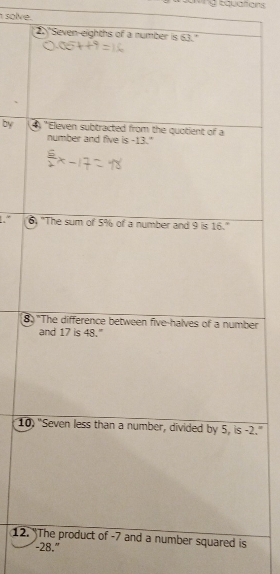 Œming Equatons 
solve. 
by 
1." *
8r
102."
12.
-28."