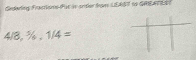 Crdering Fractions Put in order from LEAST to GREATEST
4/8, % , 1/4=
