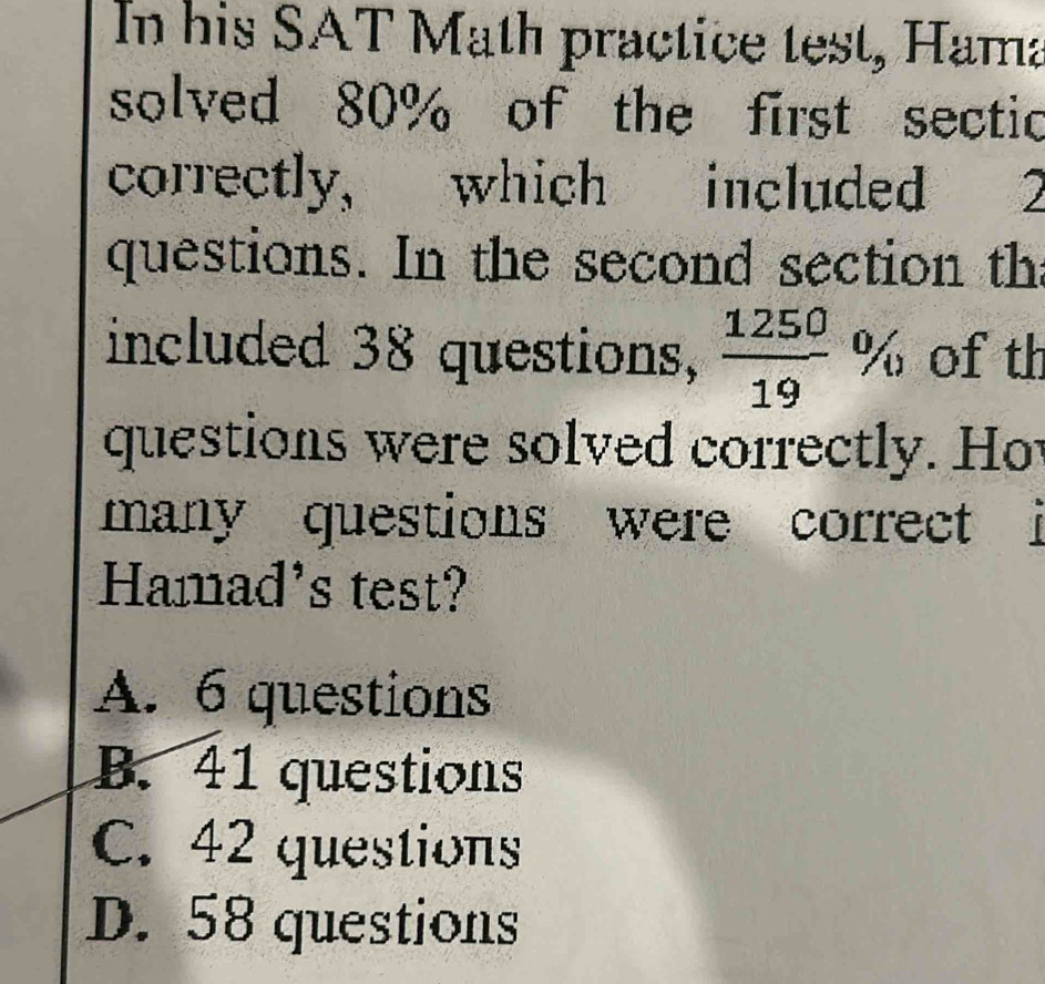 Solved: In his SAT Math practice test, Hama solved 80% of the first ...