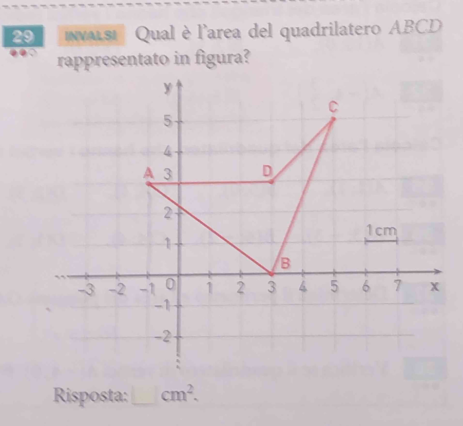 WALSI ' Qual è l'area del quadrilatero ABCD
rappresentato in figura? 
Risposta:_ cm^2.