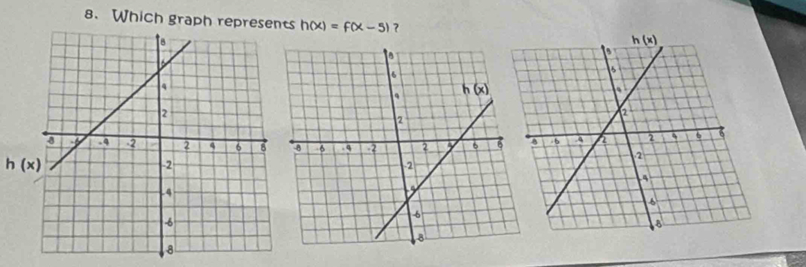 Which graph represents h(x)=f(x-5)
h(x)