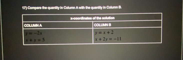 Compare the quantity in Column A with the quantity in Column B.