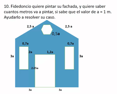 Fidedoncio quiere pintar su fachada, y quiere saber 
cuantos metros va a pintar, si sabe que el valor de a=1m.