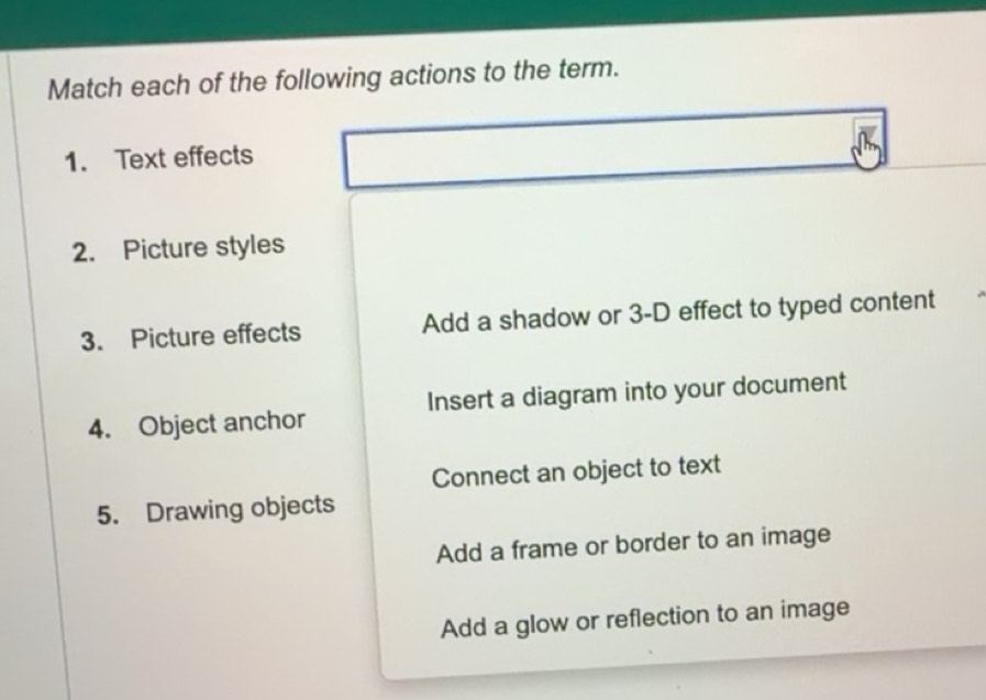 Solved: Match each of the following actions to the term. 1. Text ...