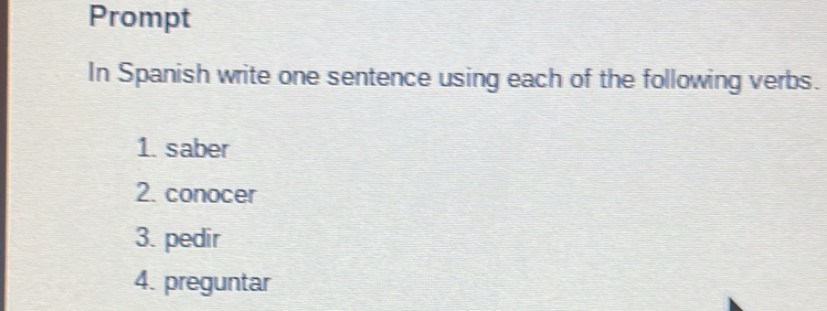 Solved: Prompt In Spanish write one sentence using each of the ...