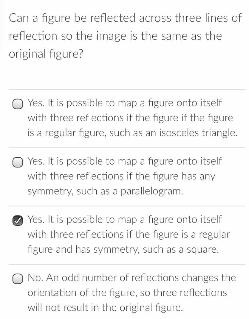 Can a figure be reflected across three lines of reflection so the image ...