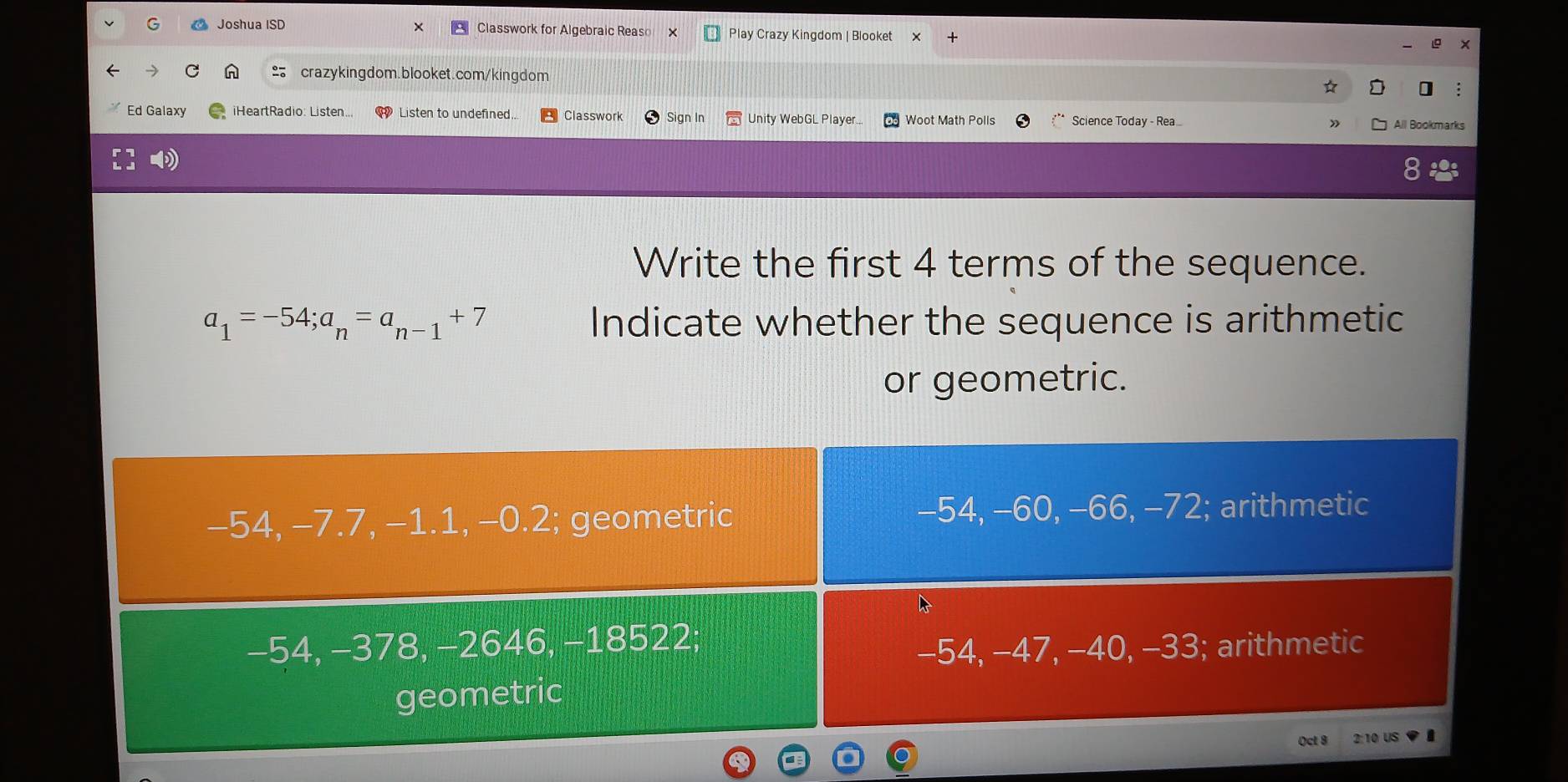 Solved: Joshua ISD × Classwork for Algebraic Reaso × Play Crazy Kingdom ...