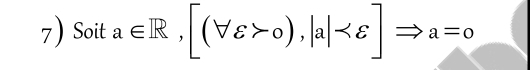 Soit a∈ R, [(forall varepsilon >0), |a| a=0