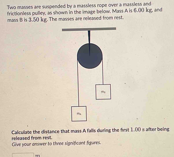 Solved: Two masses are suspended by a massless rope over a massless and ...