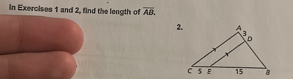 In Exercises 1 and 2, find the length of overline AB. 
2.