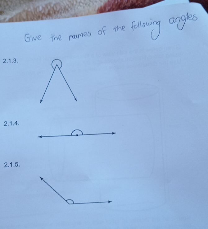 Give the names of the following angle