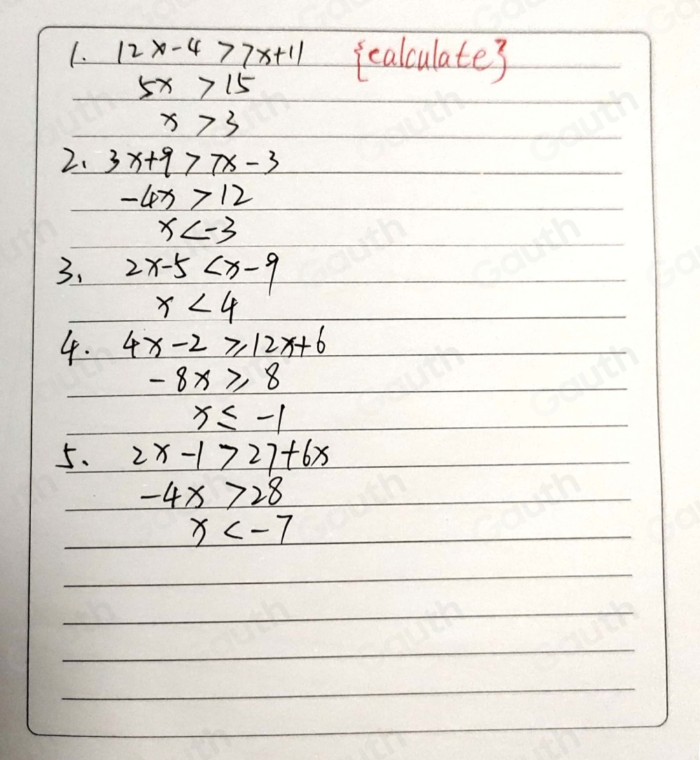 Solved: Illha el conjunto solución de las siguiente 1. 12x-4>7x+11 2 ...