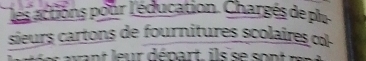 les actions pour l'éducation. Chargés de plu 
sieurs cartons de fournitures scolaires o