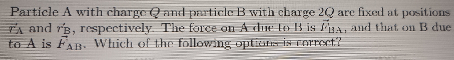 Solved: Particle A with charge Q and particle B with charge 2Q are ...
