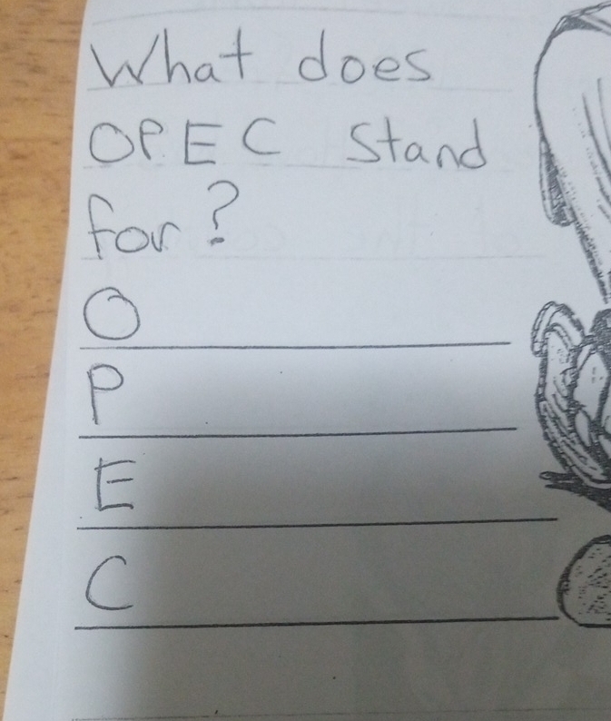 What does 
OPEC Stand 
for?
O
P
E
C