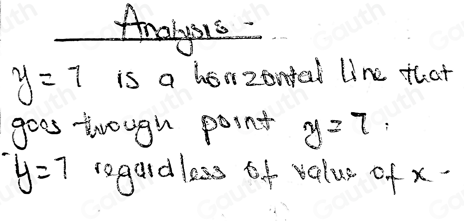 y=7
is a horzontal line that 
goos toough point y=7
y=7 regardlees lf lolee of x.