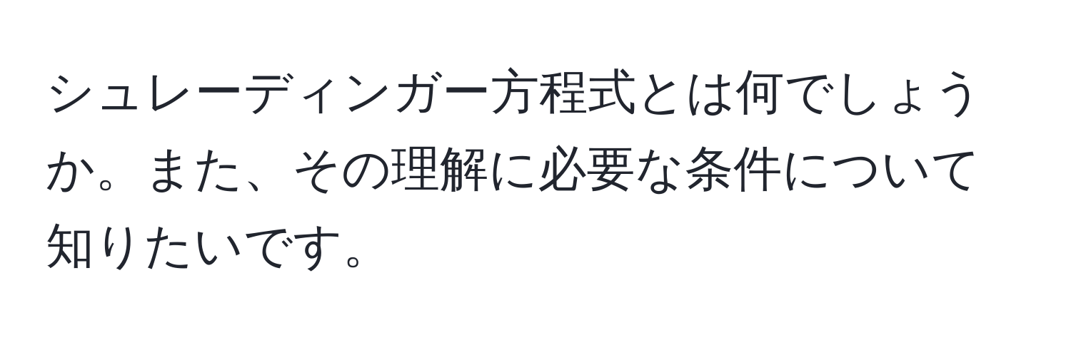 シュレーディンガー方程式とは何でしょうか。また、その理解に必要な条件について知りたいです。