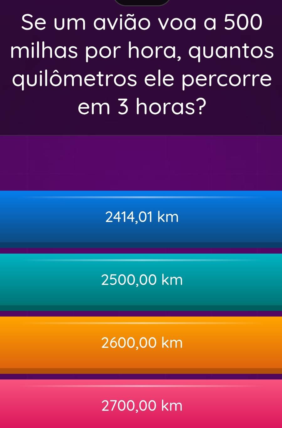 Resolvido:Se um avião voa a 500 milhas por hora, quantos quilômetros ...
