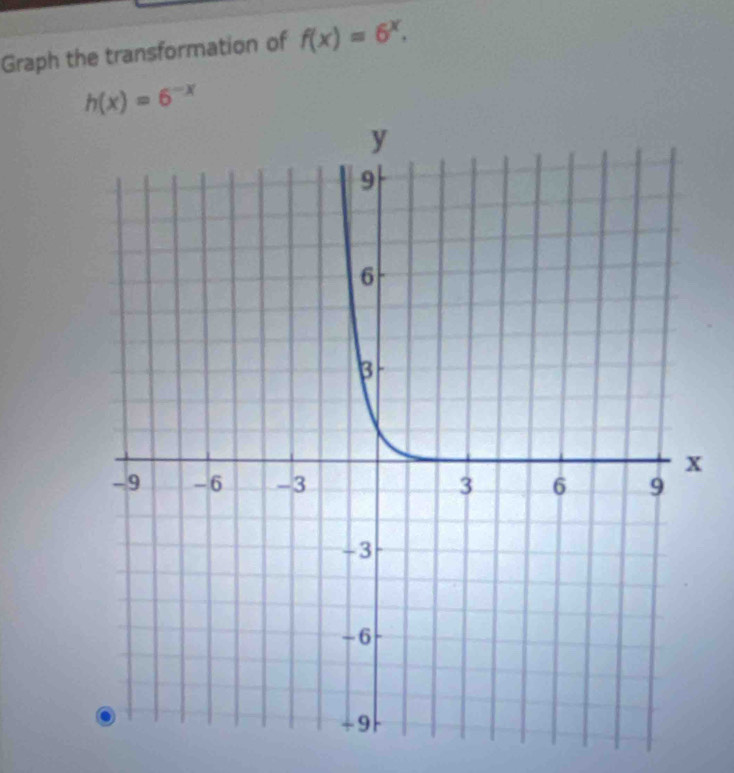 Graph the transformation of f(x)=6^x,
h(x)=6^(-x)