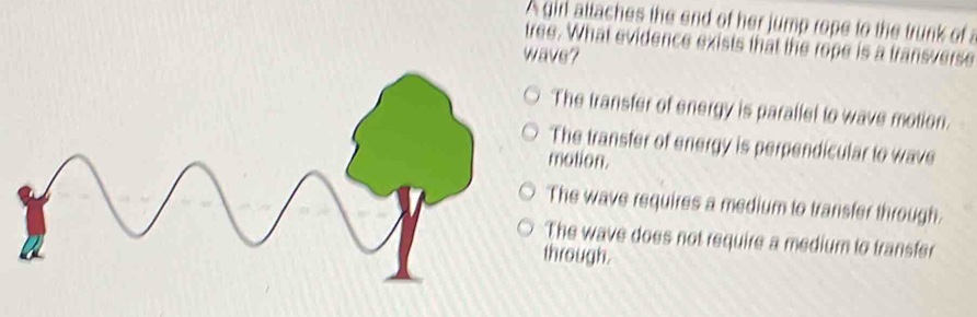 Solved: A gir attaches the end of her jump rope to the trunk of a tree ...