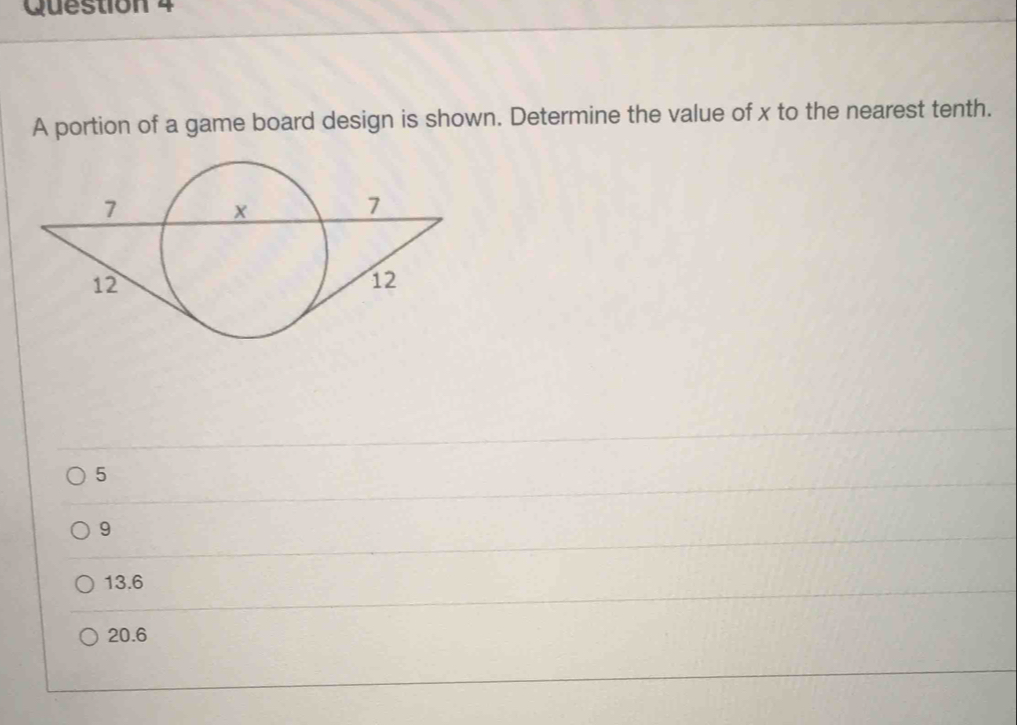 A portion of a game board design is shown. Determine the value of x to ...