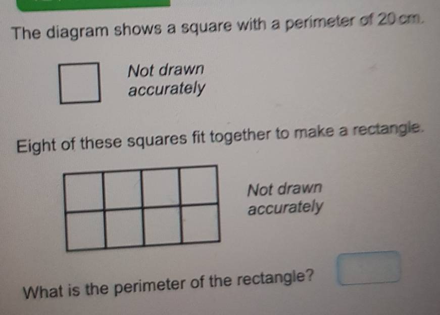 Solved: The diagram shows a square with a perimeter of 20 cm. Not drawn ...