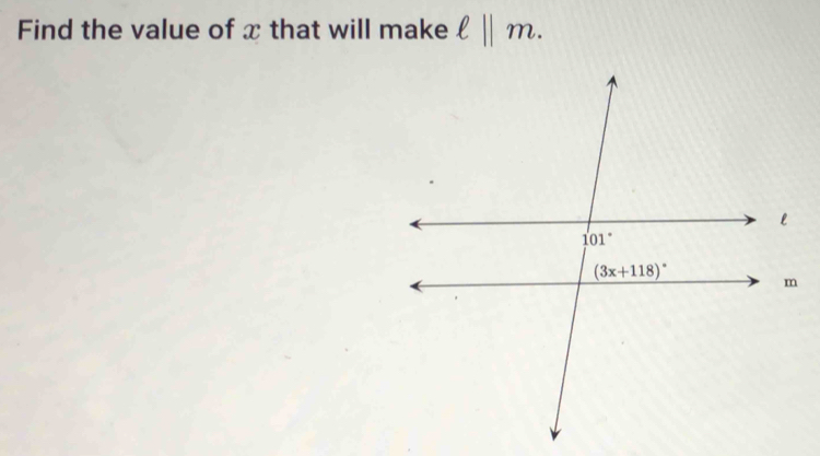 Find the value of x that will make ell ||m.