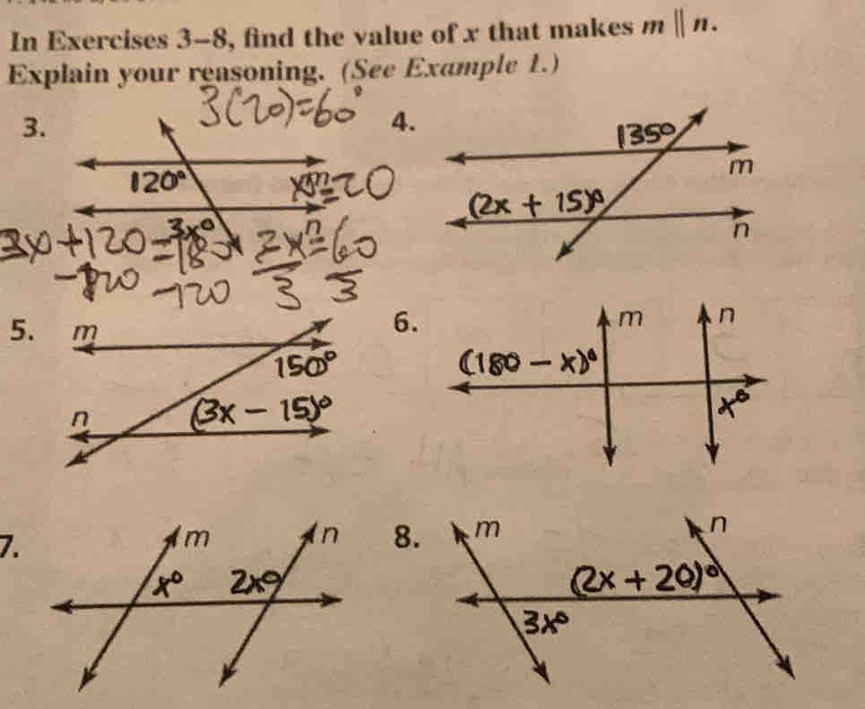 Solved: In Exercises 3-8, find the value of x that makes m||n. Explain ...