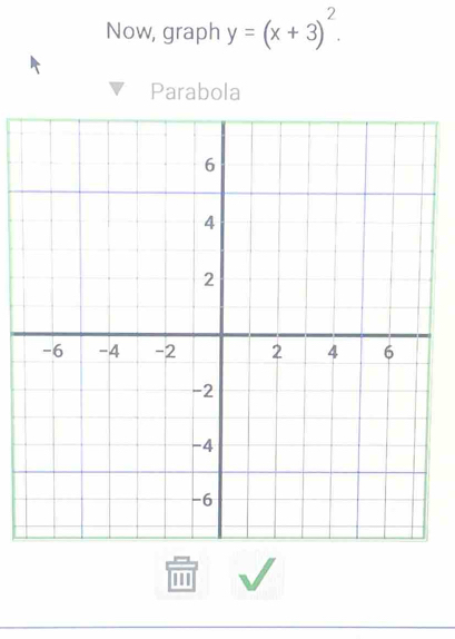 Now, graph y=(x+3)^2. 
Parabola