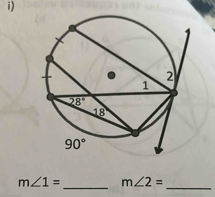 m∠ 1=
m∠ 2=