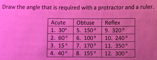 Draw the angle that is required with a protractor and a ruler.