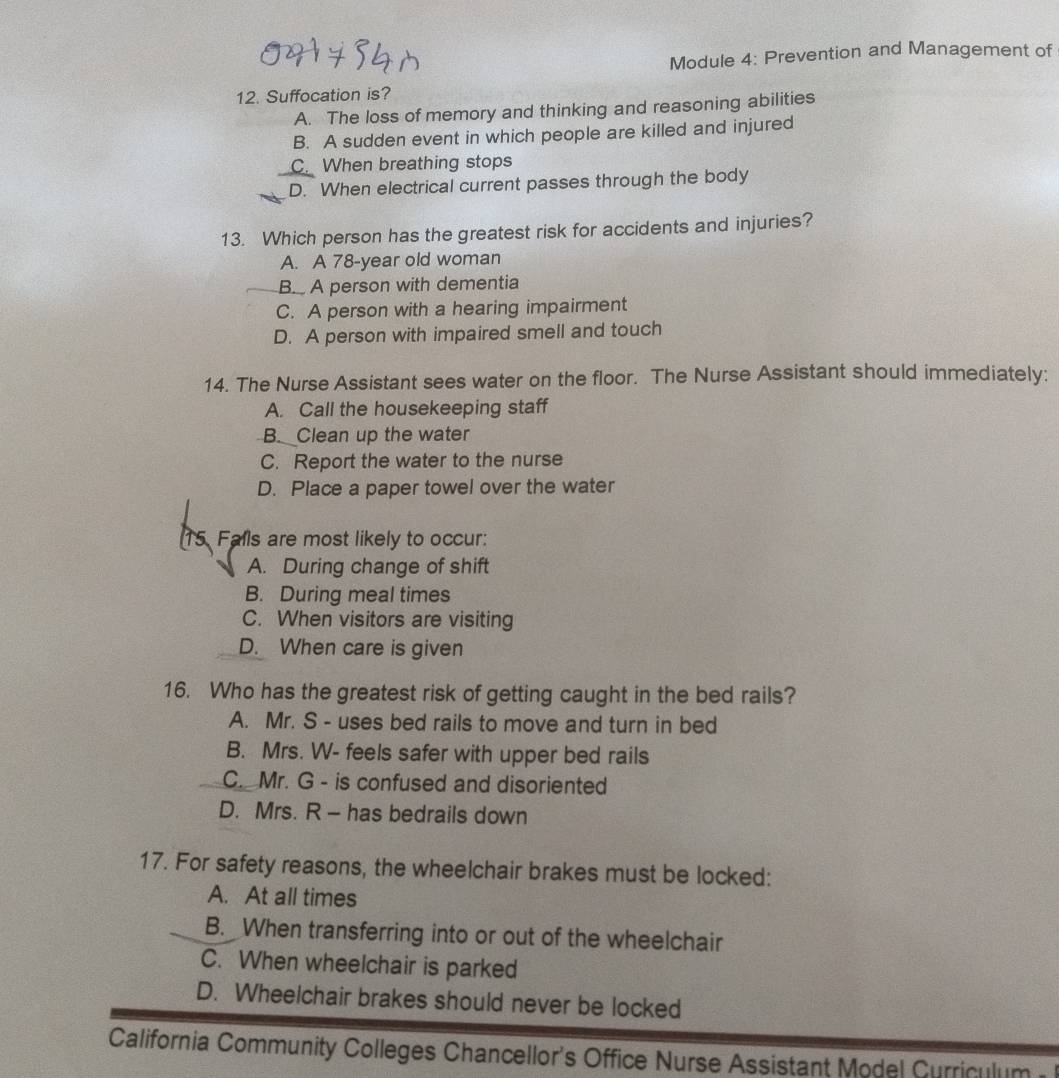 Solved: Module 4: Prevention and Management of 12. Suffocation is? A ...