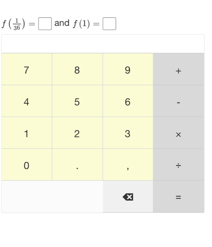 f( 1/36 )=□ and f(1)=□