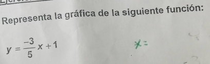 Representa la gráfica de la siguiente función:
y= (-3)/5 x+1