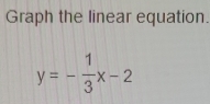 Graph the linear equation.
y=- 1/3 x-2