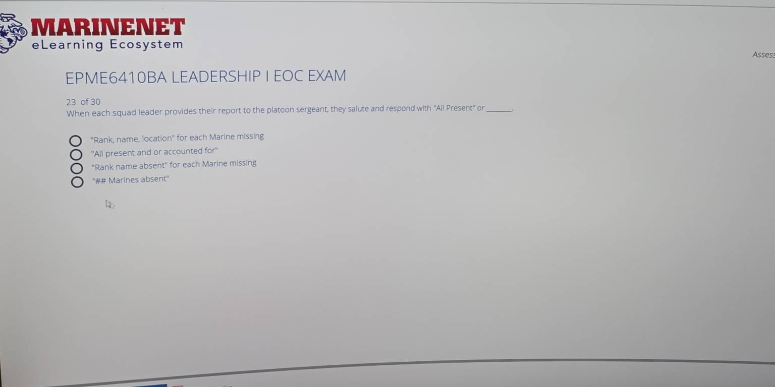 Solved: MARINENET eLearning Ecosystem Assess EPME6410BA LEADERSHIP I ...