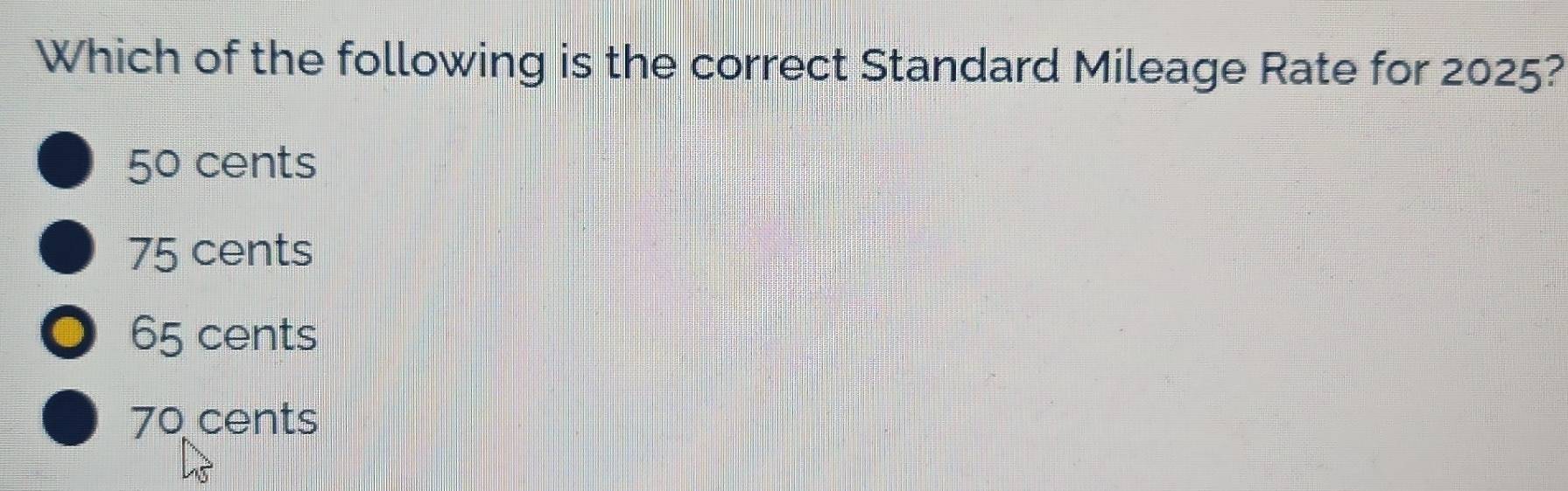 Solved: Which of the following is the correct Standard Mileage Rate for ...