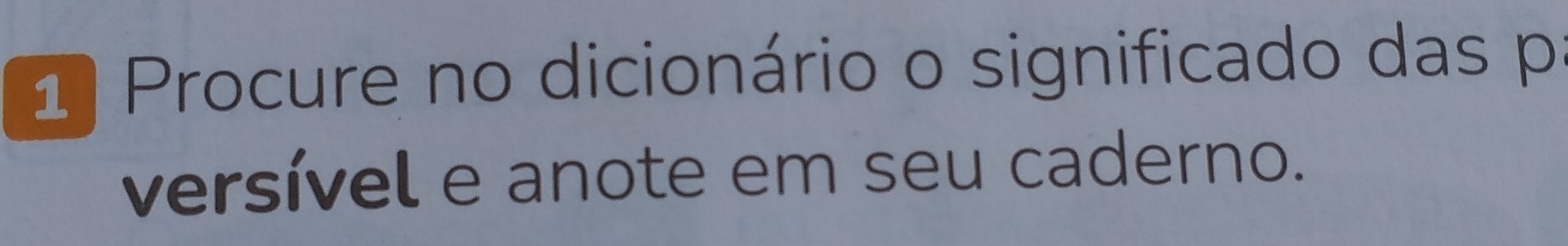 1º Procure no dicionário o significado das p 
versível e anote em seu caderno.